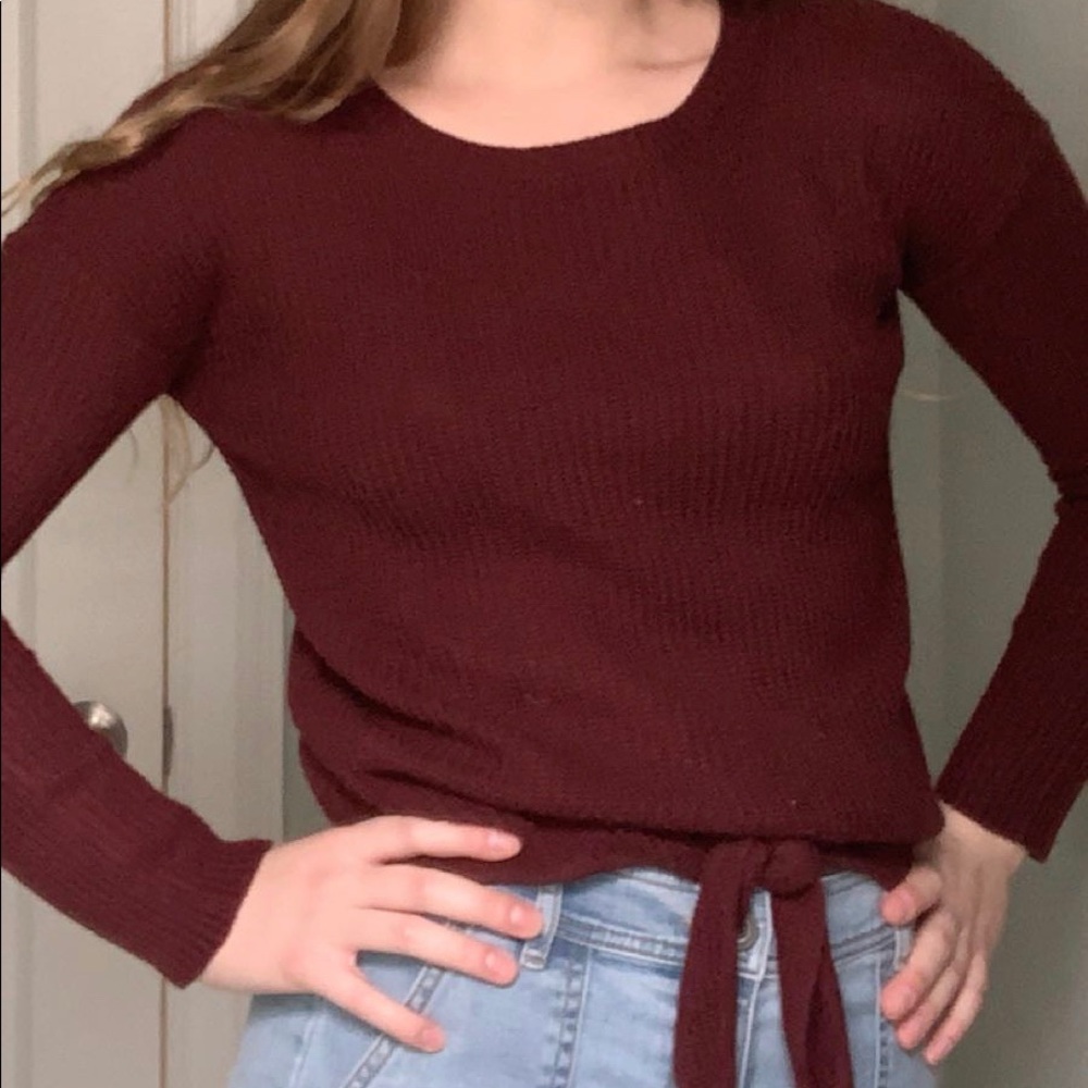 Burgundy tie sweater knit